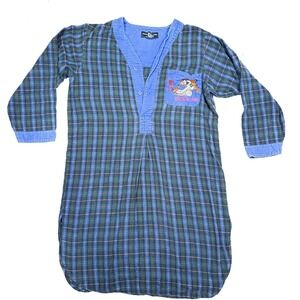 Vintage Warner Bros Studio Store Taz Tasmanian Nightgown Womens S/M Green Plaid